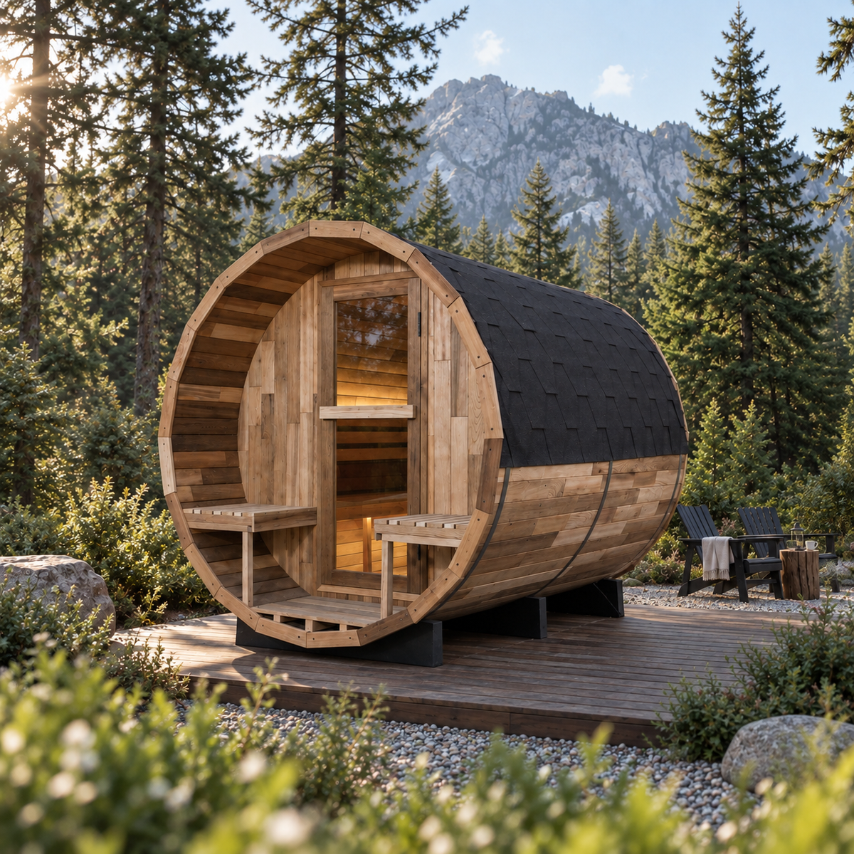 6 Person Outdoor Barrel Sauna with Front Porch