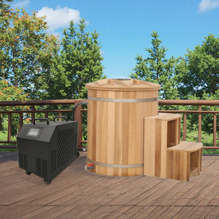 Round Red Cedar Cold Plunge Tub, Cold Plunge Barrel for Human Cryotherapy, Spa & Muscle Recovery – Natural Wood Wellness Design