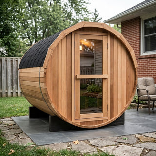 4 Person Outdoor Barrel Sauna – Red Cedar or Hemlock Traditional Steam Sauna Kit with Waterproof Tile Anyi Health