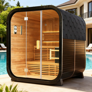 Knot Cedar Traditional Steam Outdoor Square Sauna – Luxury 4-6 Person Wellness Retreat Anyi Health