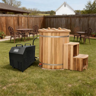 Round Red Cedar Cold Plunge Tub – Wooden Cryotherapy Spa Barrel for Recovery & Wellness Anyi Health