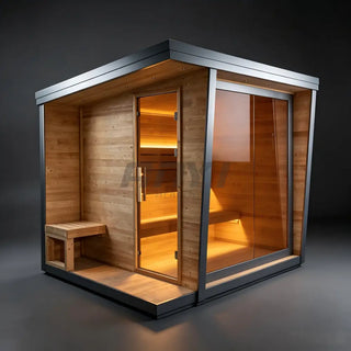 Anyi-5 Square Sauna – Carbonized Spruce Wood | 4-6-Person Home & Indoor Wellness