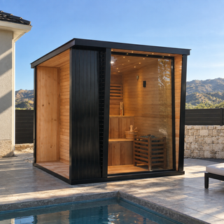 Outdoor Black Square Sauna – Traditional Steam Sauna (2–8 Person Multiple Sizes), 6kW Heater, Outdoor Home Spa Anyi Health
