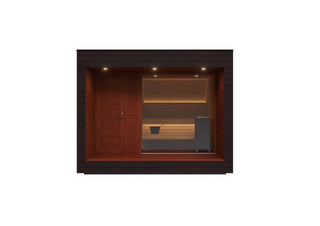 Luxury Outdoor Modular Sauna with Thermo-Aspen Interior, Nordic Spruce Exterior & Terrace