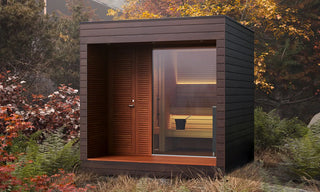 Luxury Outdoor Modular Sauna with Thermo-Aspen Interior, Nordic Spruce Exterior & Terrace