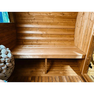 Stylish Black Barrel Sauna with Porch – 4 Person Outdoor Thermally Modified Wood Sauna