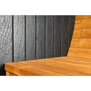 Stylish Black Barrel Sauna with Porch – 4 Person Outdoor Thermally Modified Wood Sauna