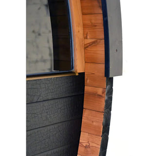 Stylish Black Barrel Sauna with Porch – 4 Person Outdoor Thermally Modified Wood Sauna