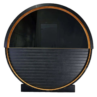 Stylish Black Barrel Sauna with Porch – 4 Person Outdoor Thermally Modified Wood Sauna