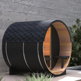 Black Luxury Outdoor Barrel Sauna for 2 to 6 Persons – Premium Cedar & Hemlock Sauna with Electric Heater