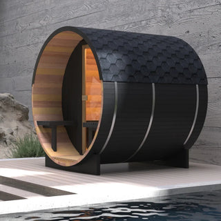 Black Luxury Outdoor Barrel Sauna for 2 to 6 Persons – Premium Cedar & Hemlock Sauna with Electric Heater