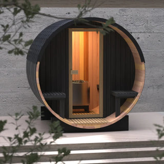 Black Luxury Outdoor Barrel Sauna for 2 to 6 Persons – Premium Cedar & Hemlock Sauna with Electric Heater