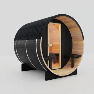 Black Luxury Outdoor Barrel Sauna for 2 to 6 Persons – Premium Cedar & Hemlock Sauna with Electric Heater