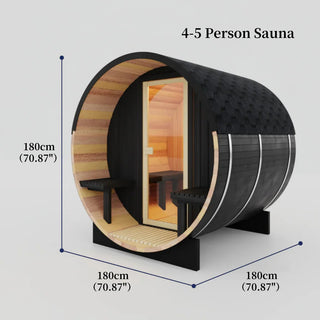 Black Luxury Outdoor Barrel Sauna for 2 to 6 Persons – Premium Cedar & Hemlock Sauna with Electric Heater