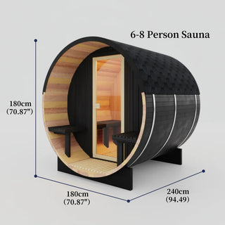 Black Luxury Outdoor Barrel Sauna for 2 to 6 Persons – Premium Cedar & Hemlock Sauna with Electric Heater
