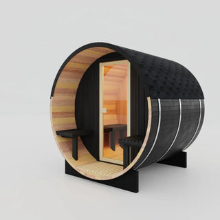 Black Luxury Outdoor Barrel Sauna for 2 to 6 Persons – Premium Cedar & Hemlock Sauna with Electric Heater