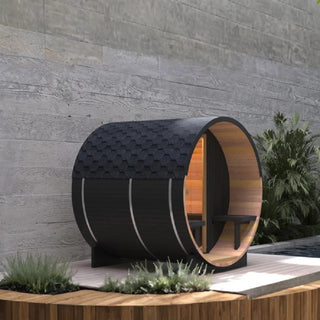 Black Luxury Outdoor Barrel Sauna for 2 to 6 Persons – Premium Cedar & Hemlock Sauna with Electric Heater
