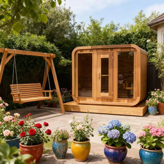 Outdoor Square Red Cedar Sauna – 4-6 Person Traditional Steam Sauna with Electric or Wood-Burning Heater Anyi Health