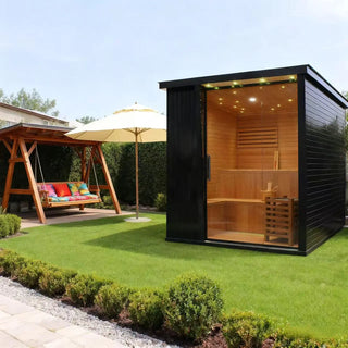 Outdoor Black Square Steam Sauna | Canadian Hemlock Anyi Health