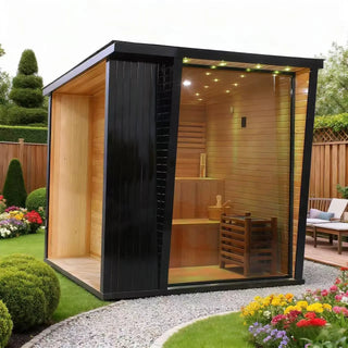 Outdoor Black Square Steam Sauna | Canadian Hemlock Anyi Health