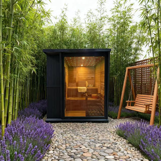 New Luxury High-End Black Square Outdoor Sauna – Modern Backyard Wellness Cabin Anyi Health