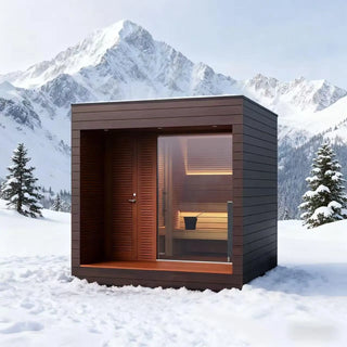 Luxury Outdoor Modular Sauna with Thermo-Aspen Interior, Nordic Spruce Exterior & Terrace Anyi Health