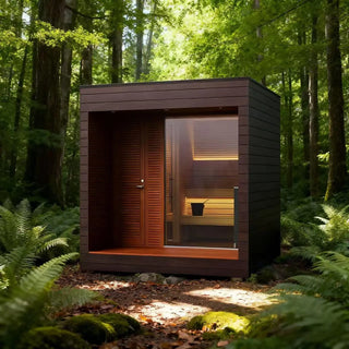 Luxury Outdoor Modular Sauna with Thermo-Aspen Interior, Nordic Spruce Exterior & Terrace Anyi Health