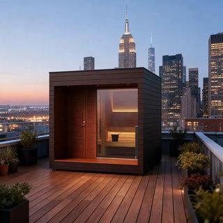 Luxury Outdoor Modular Sauna with Thermo-Aspen Interior, Nordic Spruce Exterior & Terrace Anyi Health