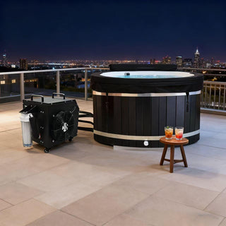 Black Oval Red Cedar Ice Bath Tub – Cold Plunge Spa Barrel for Athlete Recovery & Home Spa, Sleek Dark Finish Therapeutic Design, Natural Wooden Therapy Tub
