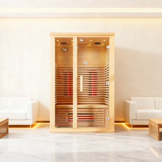 2-Person Hemlock Indoor Far Infrared Sauna with LED Star Lights and Control Panel Anyi Health