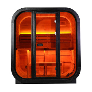 Traditional Outdoor Steam Sauna for 4 People – Carbonized Spruce Wood, 6KW Heater, Tinted Glass Panels, Weather-Resistant Backyard Spa with LED Lighting Anyi Health