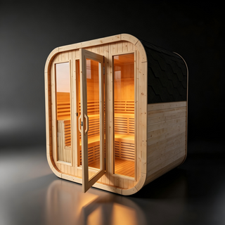4-6 Person Outdoor Square Traditional White Pine Steam Sauna with Tempered Glass Panels & Weatherproof Roof Anyi Health