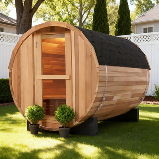 4 Person Outdoor Barrel Sauna – Red Cedar or Hemlock Traditional Steam Sauna Kit with Waterproof Tile Anyi Health