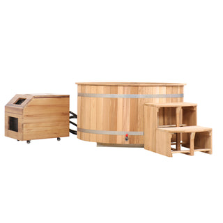 Double Capacity Oval Red Cedar Ice Bath Tub – Dual Person Cold Plunge Spa Barrel for Athlete Recovery, Hydrotherapy & Home Wellness, Natural Wooden Therapy Tub