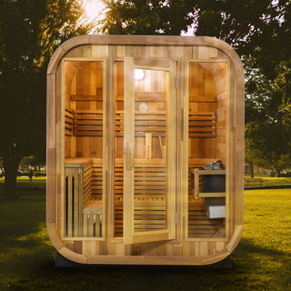 Outdoor Square Sauna, Patchwork Red Cedar Traditional Steam Sauna Kit with Outdoor Waterproof Tile and More