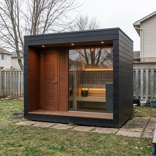 Luxury Outdoor Modular Sauna with Thermo-Aspen Interior, Nordic Spruce Exterior & Terrace Anyi Health