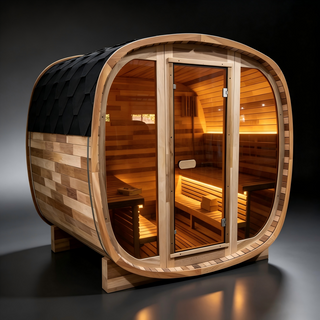 4-6 Person Tinted Glass Panel and Red Cedar Outdoor Square Traditional Steam Sauna, Weather-Resistant Solid Wood Sauna Anyi Health