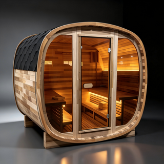 4-6 Person Tinted Glass Panel and Red Cedar Outdoor Square Traditional Steam Sauna, Weather-Resistant Solid Wood Sauna Anyi Health