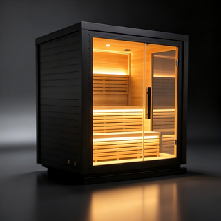 Black Outdoor Spruce Sauna Room for 4-6 People Anyi Health
