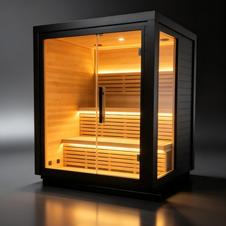 Black Outdoor Spruce Sauna Room for 4-6 People Anyi Health