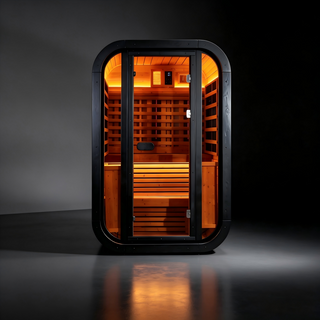 Outdoor Far Infrared Sauna – Carbonized Spruce Wood, Dark Tea-Tinted Glass Anyi Health