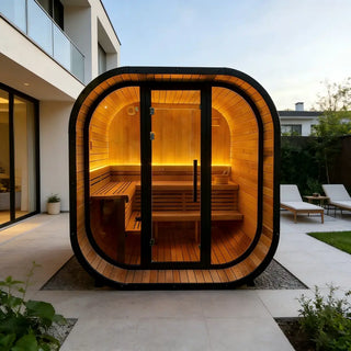 New 4-6 person Black Square Premium Thermo Spruce Wood Outdoor Sauna-FFF Anyi Health