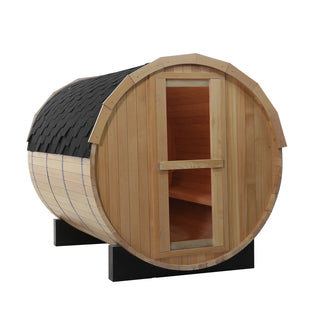 4 Person Outdoor Barrel Sauna, Canadian Hemlock Traditional Steam Barrel Sauna Kit with Outdoor Waterproof Tile, Lava Rocks and More