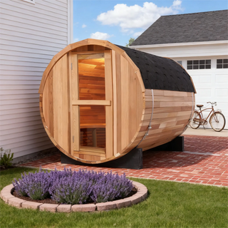4 Person Outdoor Barrel Sauna – Red Cedar or Hemlock Traditional Steam Sauna Kit with Waterproof Tile Anyi Health