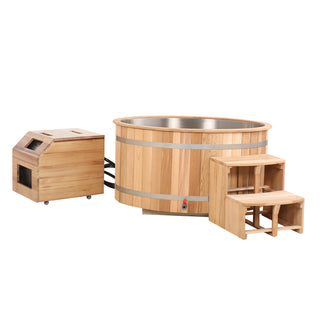 Double Capacity Oval Red Cedar Ice Bath Tub – Dual Person Cold Plunge Spa Barrel for Athlete Recovery, Hydrotherapy & Home Wellness, Natural Wooden Therapy Tub
