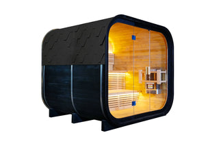 Outdoor Traditional Square Steam Sauna, Carbonized Spruce Wood Sauna Room with Weatherproof Asphalt Shingle Roof, Home Spa Sauna Kit with Tempered Glass Door & Sauna Accessories Anyi Health