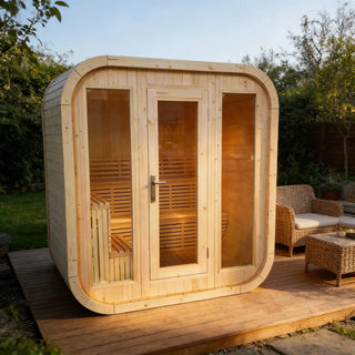 4-6 Person Outdoor Square Traditional White Pine Steam Sauna with Tempered Glass Panels & Weatherproof Roof Anyi Health