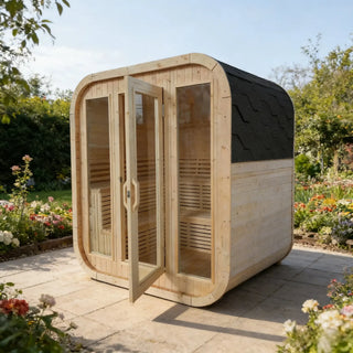 4-6 Person Outdoor Square Traditional White Pine Steam Sauna with Tempered Glass Panels & Weatherproof Roof Anyi Health