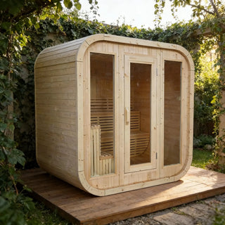 4-6 Person Outdoor Square Traditional White Pine Steam Sauna with Tempered Glass Panels & Weatherproof Roof Anyi Health
