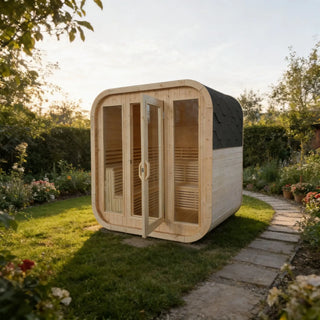 4-6 Person Outdoor Square Traditional White Pine Steam Sauna with Tempered Glass Panels & Weatherproof Roof Anyi Health